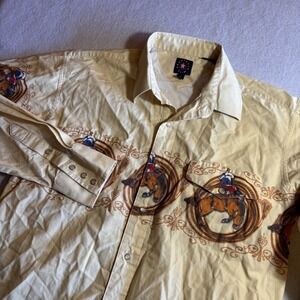 Panhandle Slim Mens Western Cowboy Shirt Rodeo Horse‎ Print Long Sleeve Beige L